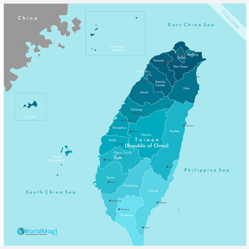Carte des regions de Taiwan
